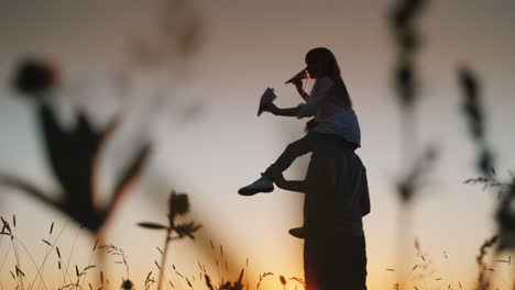 happy father playing with his daughter at sunset