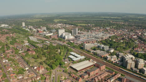 slow aerial shot towards basingstoke town centre