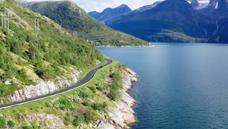 coastal scenic route of helgelandskysyten in norway. aerial