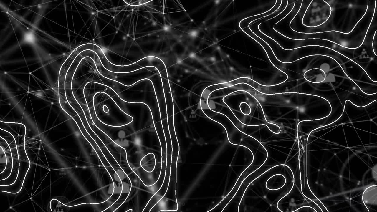 animación de redes de conexiones y líneas blancas sobre fondo negro