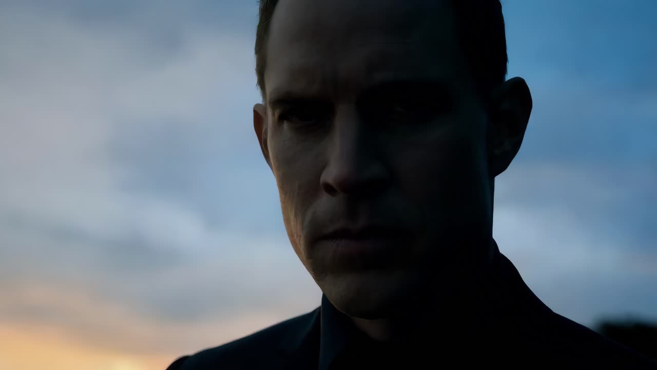 해가 지는 동안 절벽 위에 서 있는 남자