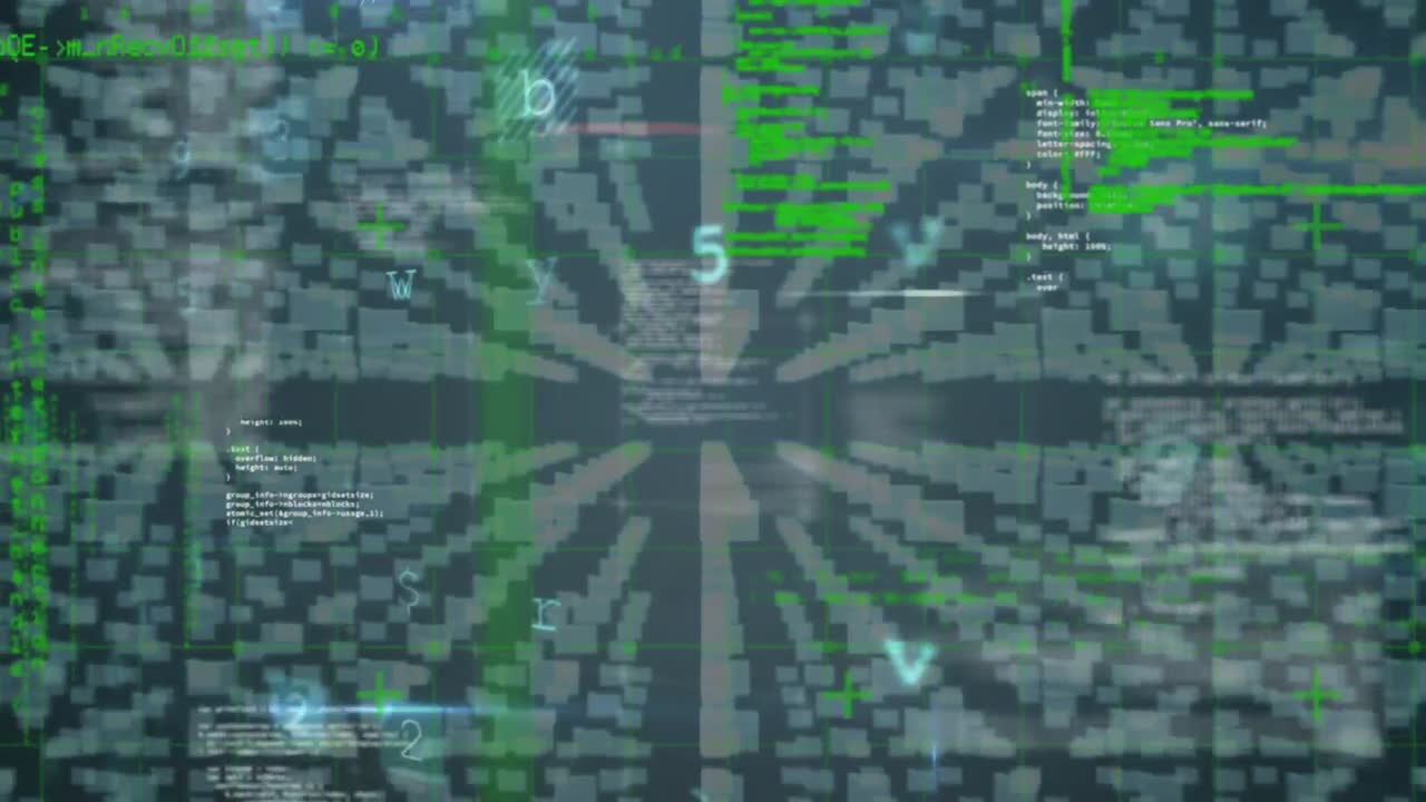 Animation of data processing over black background