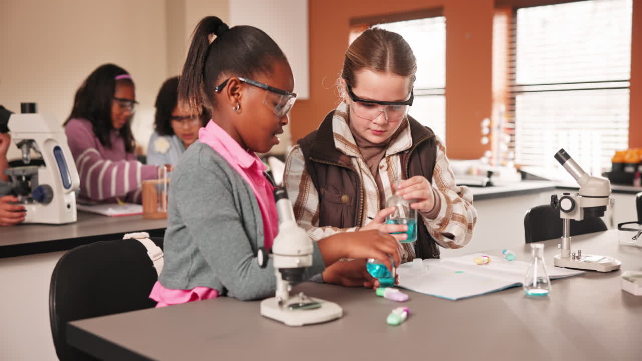 Young students conducting a science experiment in a classroom