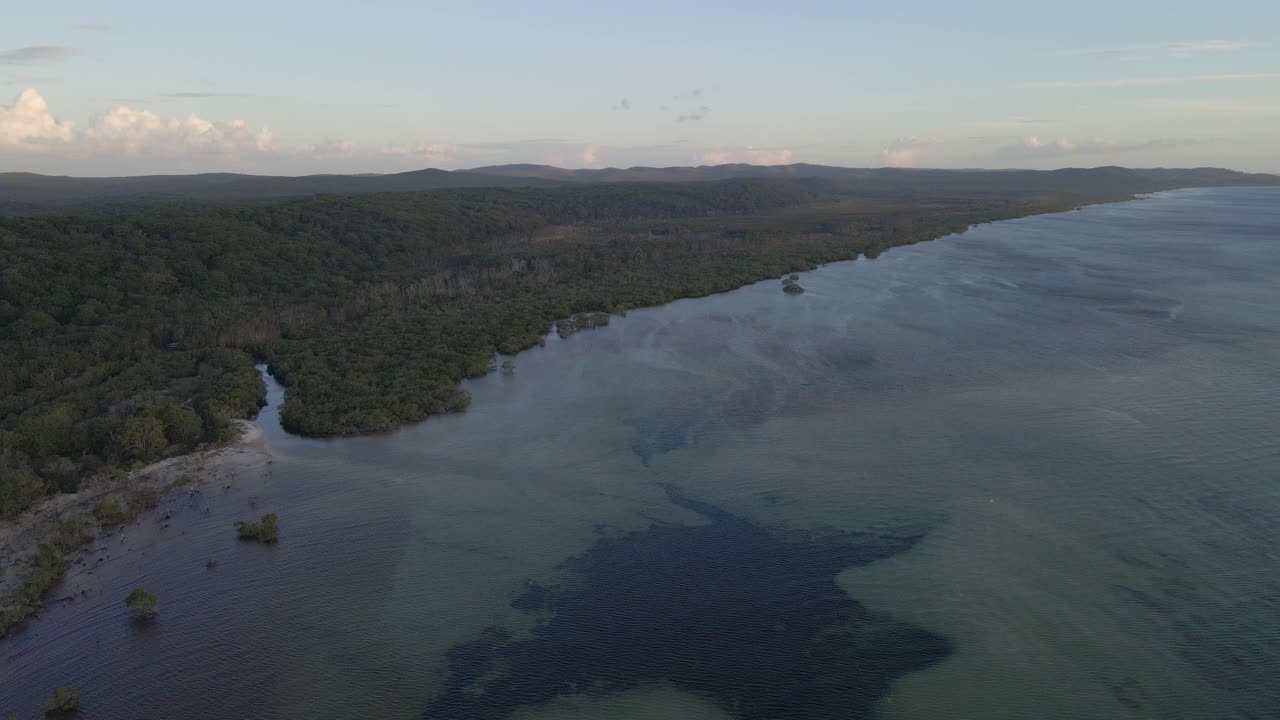 호주 노스 스트래드브로크 섬 퀸즐랜드에 있는 울창한 아미티 포인트 숲과 플라잉 폭스 크릭의 그랜드 스트림