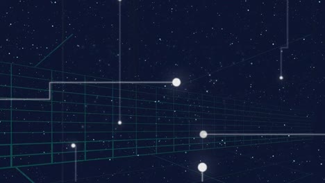 animación de puntos de conexión, partículas blancas y túnel en un patrón sin costuras contra un fondo azul.