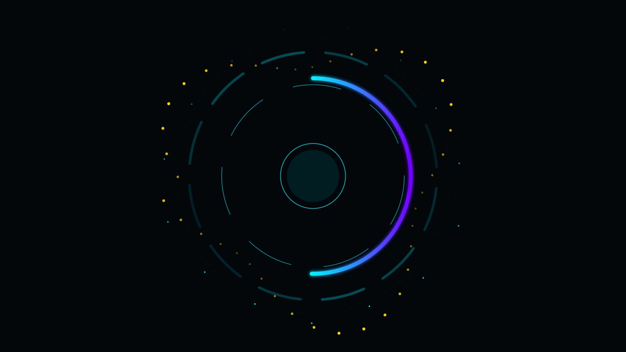 Abstract Digital Loading Circle Animation with Glowing Neon Rings
