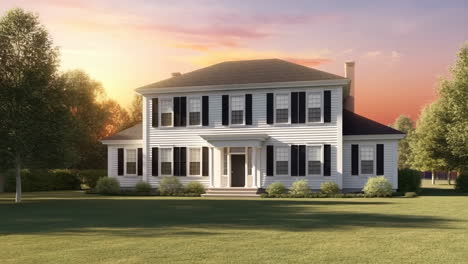 elegant white house at sunset