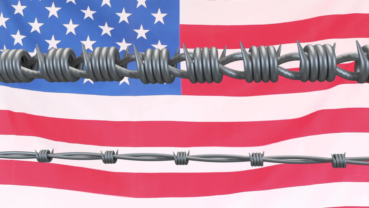 Barbed wires against American flag