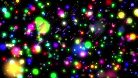 animation of abstract pattern over floating multicolored illuminated dots over black background