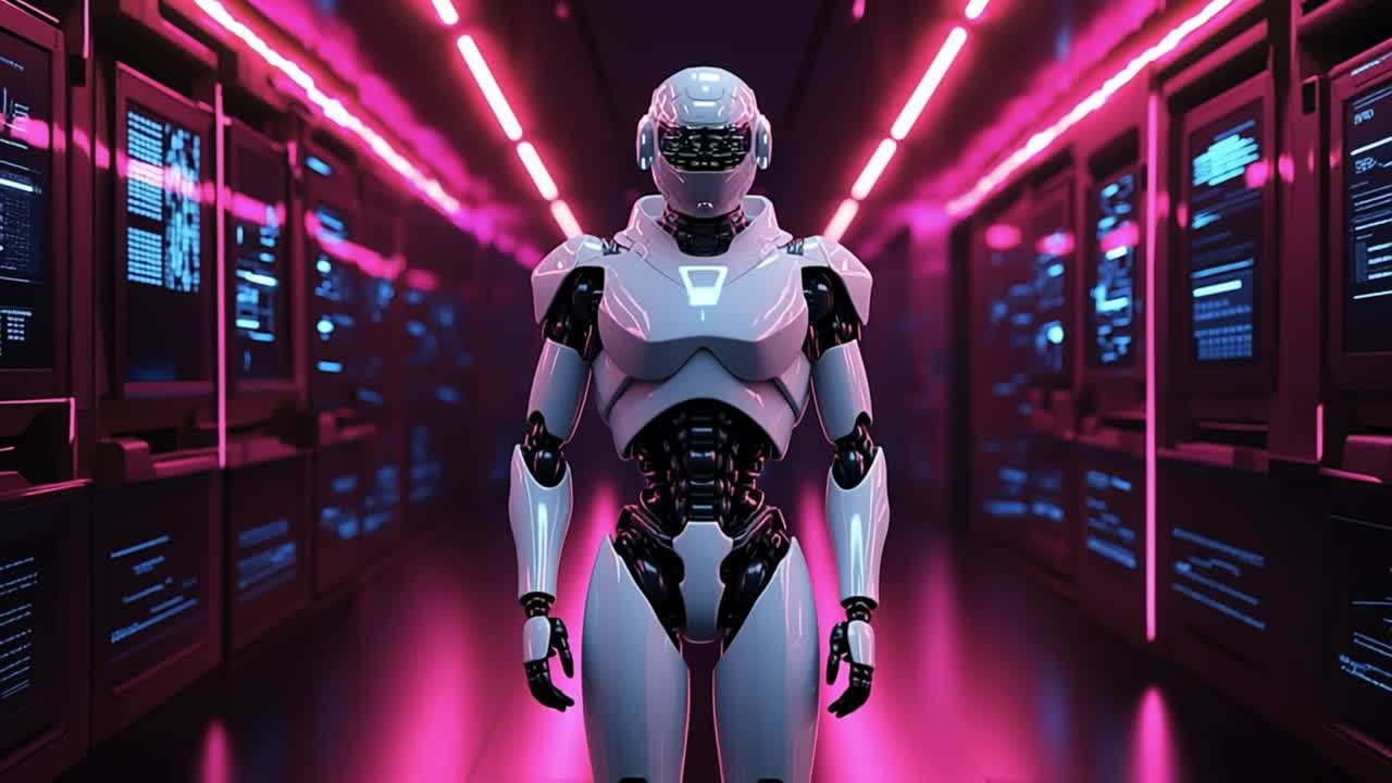 Futuristic Robot in a Data Center