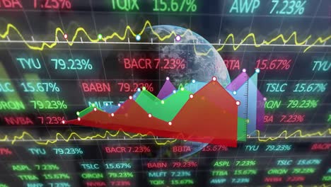 Animation-of-globe,-statistics-and-financial-data-processing