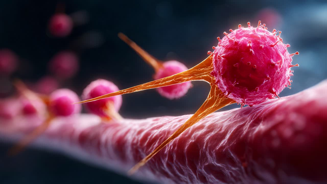 A Stunning Close-Up View of Cancer Cells in Action, Featuring Vibrant Colors and Intricate Structures, Highlighting Their Aggressive Nature and Impact on Surrounding Tissue