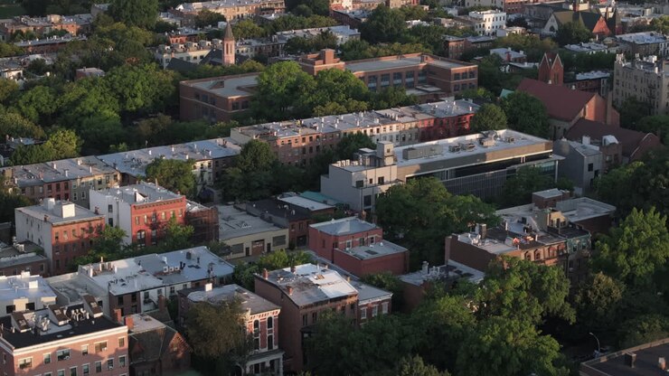 Vista aerea di Fort Greene, Brooklyn all'alba