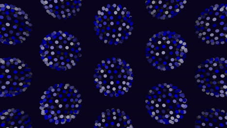 illusion neon spheres pattern in rows with neon dots on dark gradient