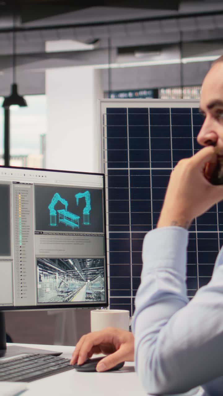 Renewable energy researcher using simulation software, improving green industry