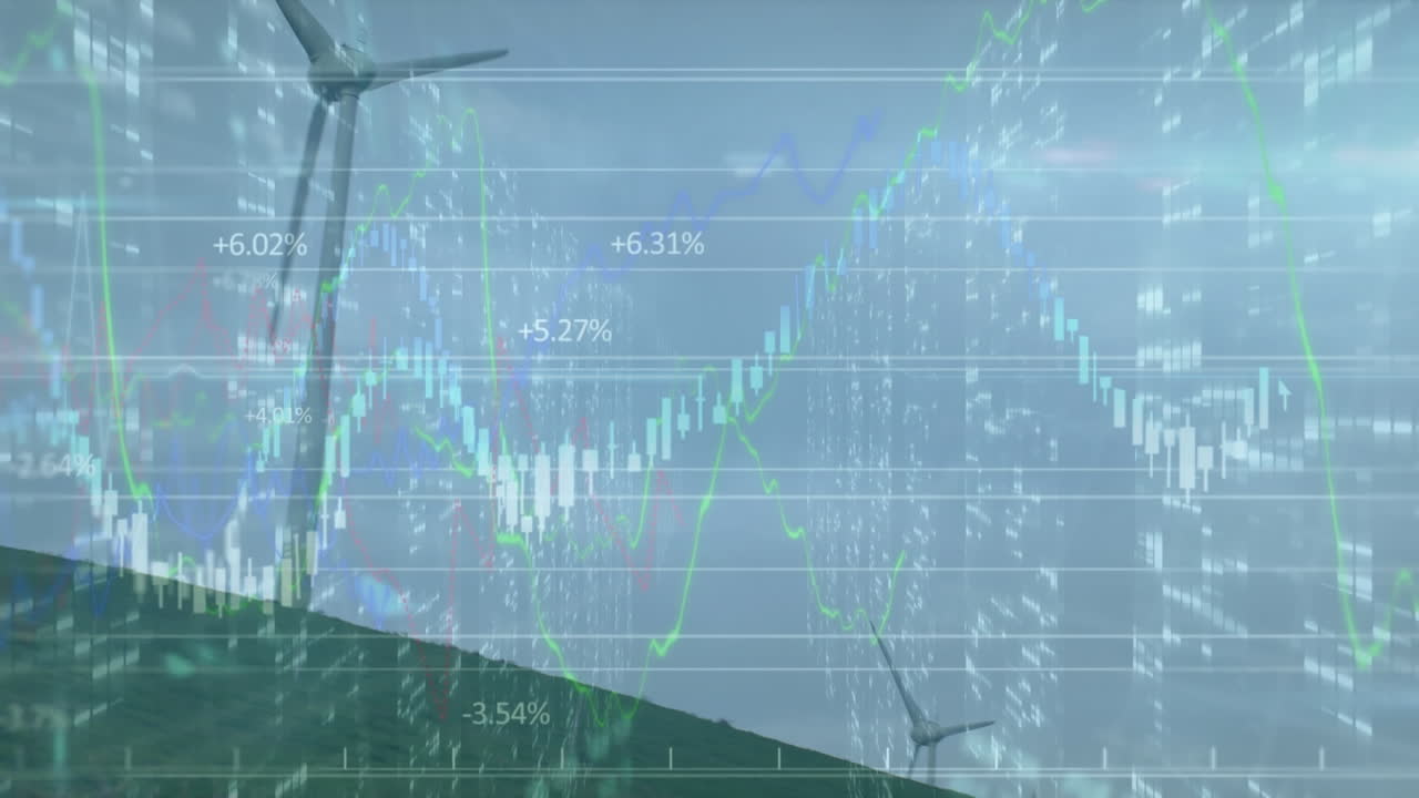 풍력 터빈을 통해 금융 데이터 처리의 애니메이션