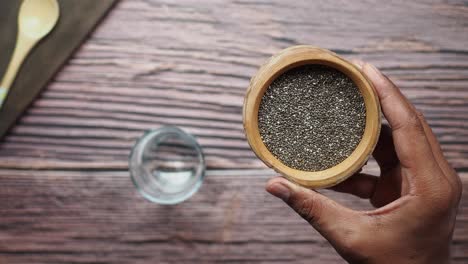 chia seeds in a wooden bowl