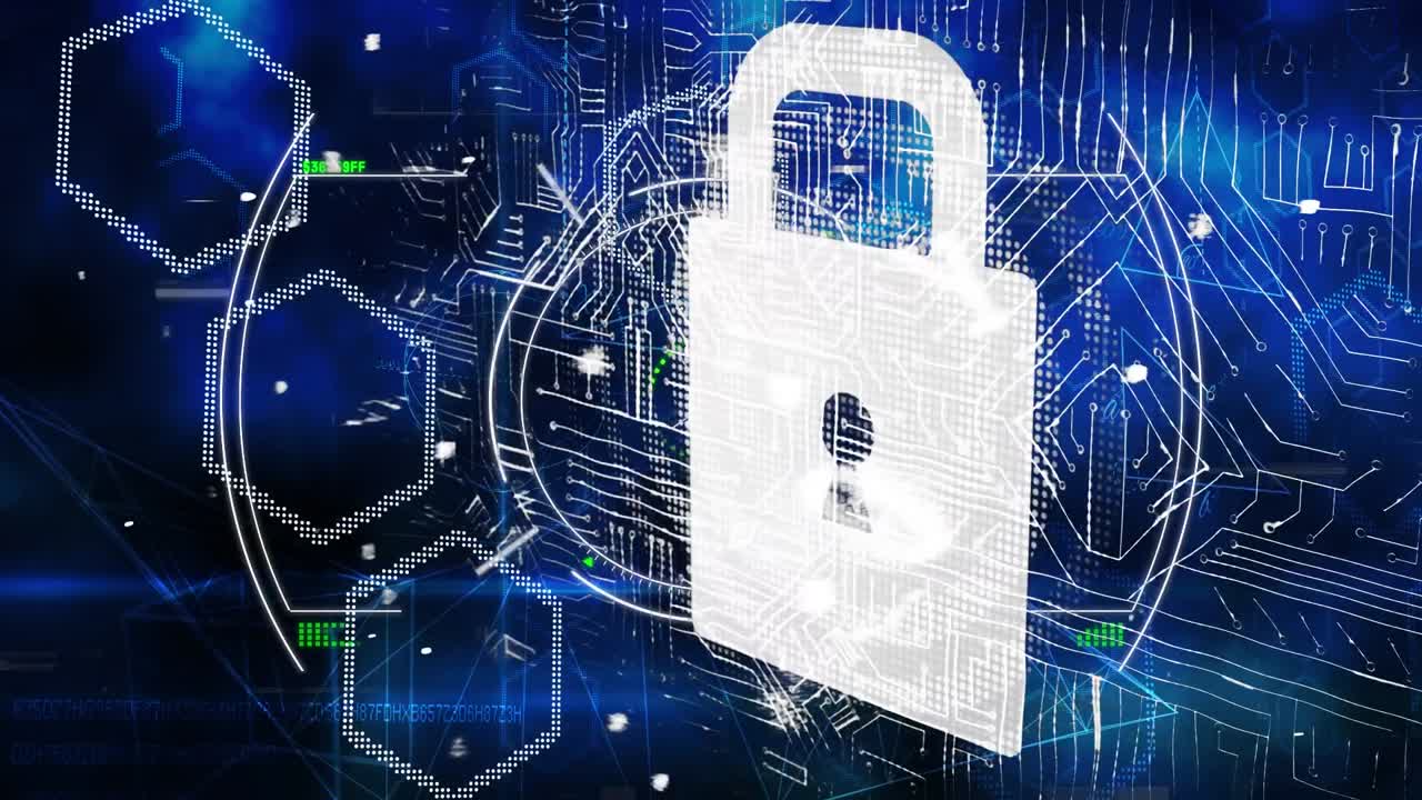 Animation of scope scanning with online security padlock and network of connections