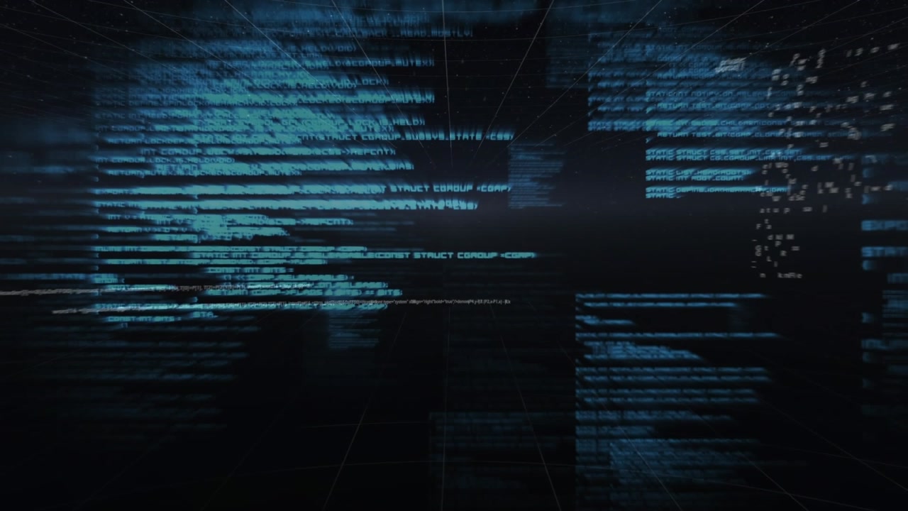 Animation of data processing on black background