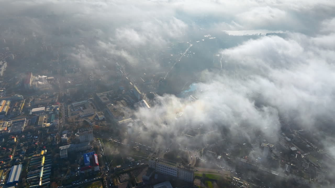 Aerial drone view of clouds over Chisinau, Moldova