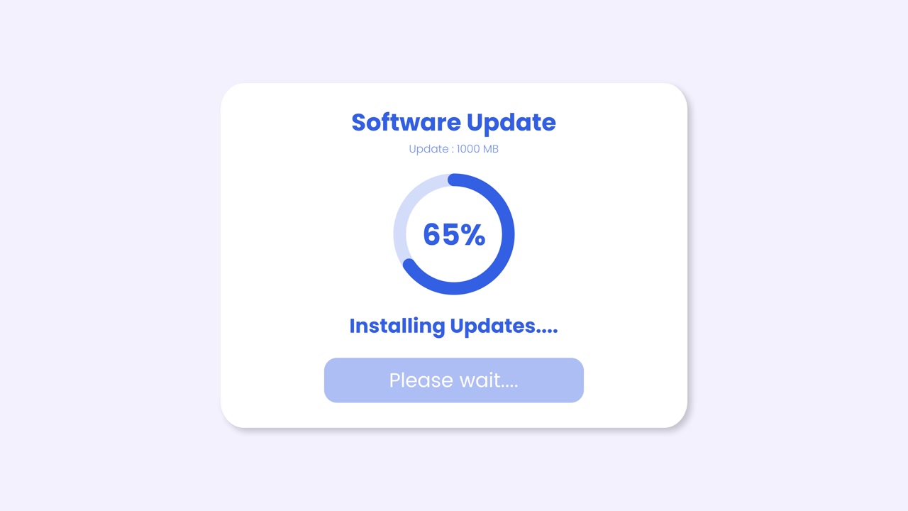 Software update interface with circular progress loader animation isolated on white background