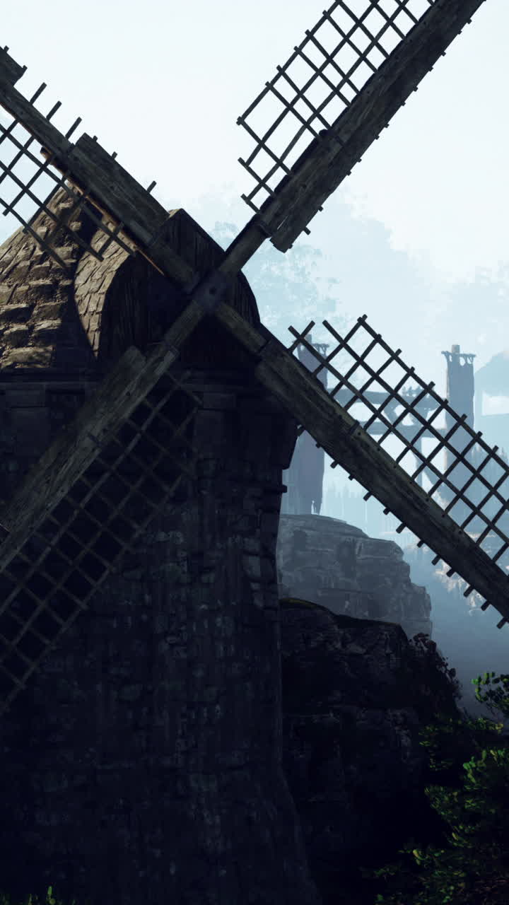 paisaje rural con un viejo molino de viento