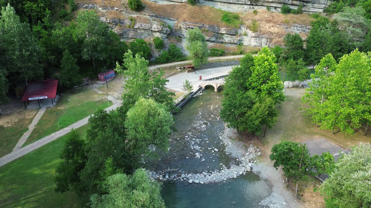 Nestorio River Party music festival camping Greece holiday park empty aerial drone