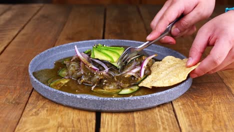 aguachile plate, traditional mexican dish on a wooden table