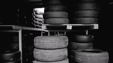 new-car-tyres-in-a-garage-no-people-stock-footage-stock-video