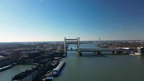 aerial view of a modern watergate system bridge in dordrecht, the netherlands