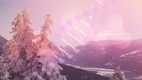 animation of dna strand rotating over falling snow and cold winter landscape
