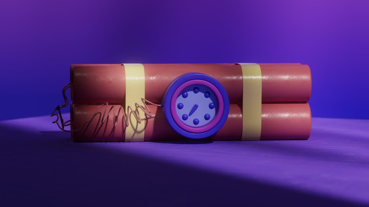 A stylized cartoon 3D looped animation of a ticking time device.