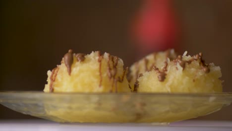 Desert-coconut-and-chocolate-homemade-on-turntable