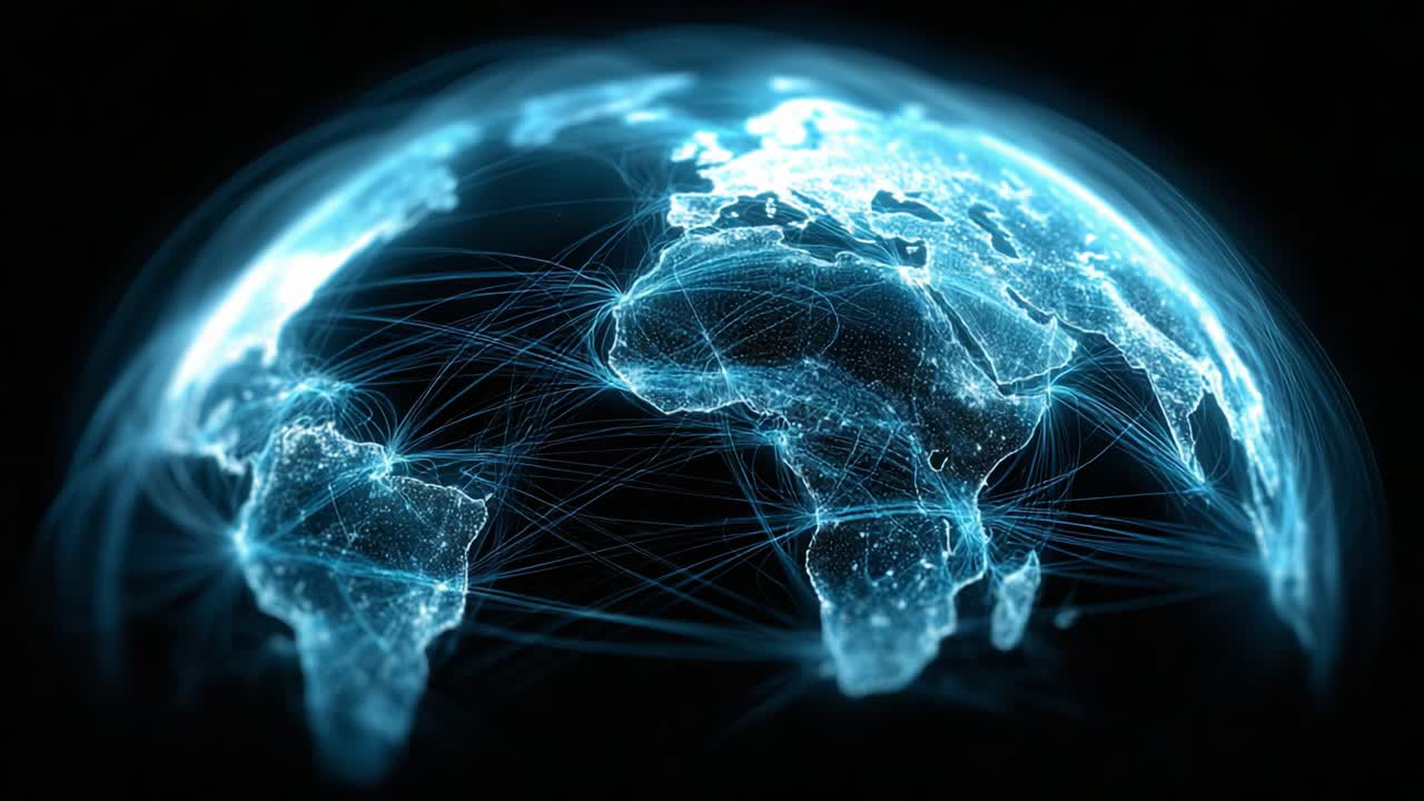 A Stunning Visualization of Earth Highlighting Global Connectivity with Brightly Lit Networks Representing Communication and Data Flow Across Continents