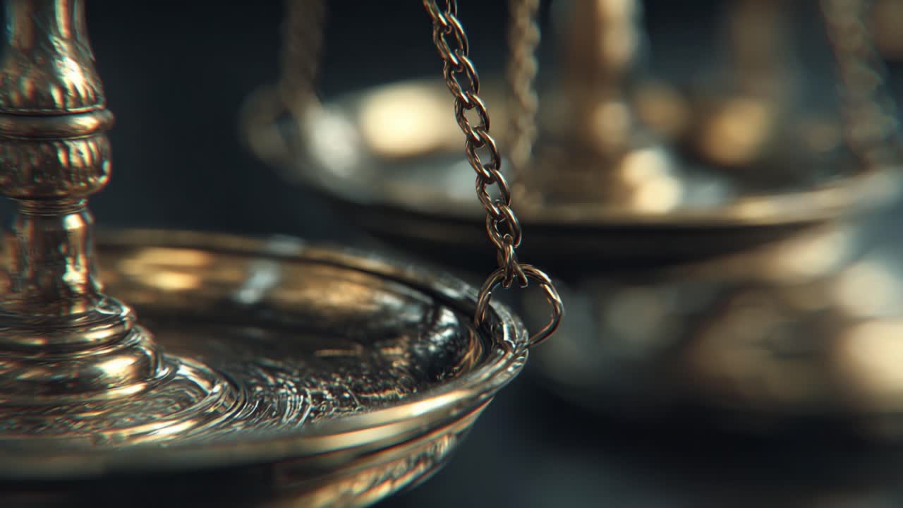 An Intricate Close-Up of Balanced Scales Symbolizing Justice, Equity, and Fairness in the Legal System, Capturing the Essence of Law and Order in a Beautifully Crafted Design