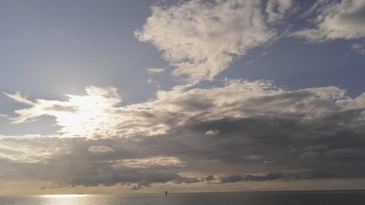 una gaviota solitaria volando sobre la costa del mar del norte con un hermoso cielo en el fondo en knokke, bélgica