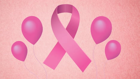 animación de globos rosados volando sobre el logotipo de la cinta rosada