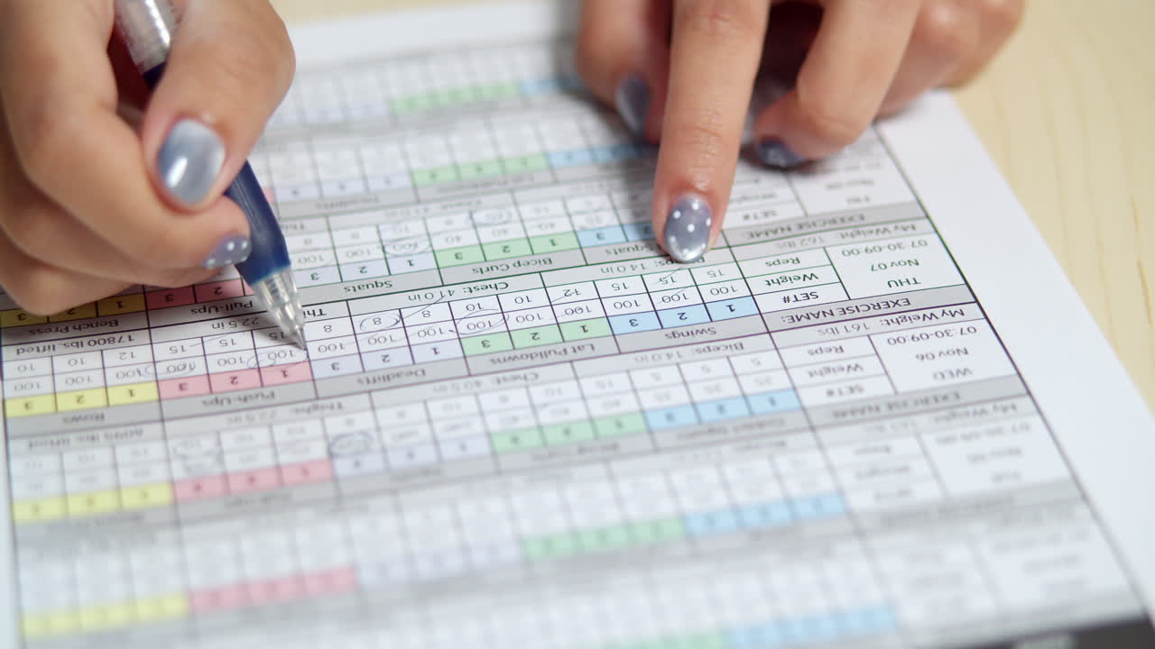 A focused individual meticulously updates data a detailed chart