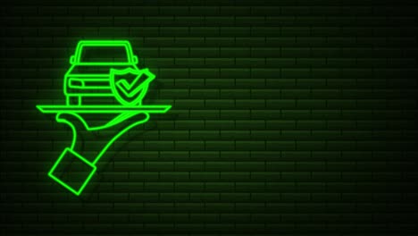 car insurance contract document over hands. neon shield icon. protection. motion graphic