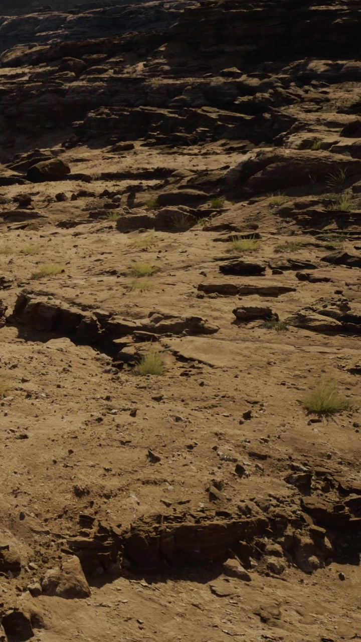 Rocky terrain with patches of grass in a desert landscape during daylight hours