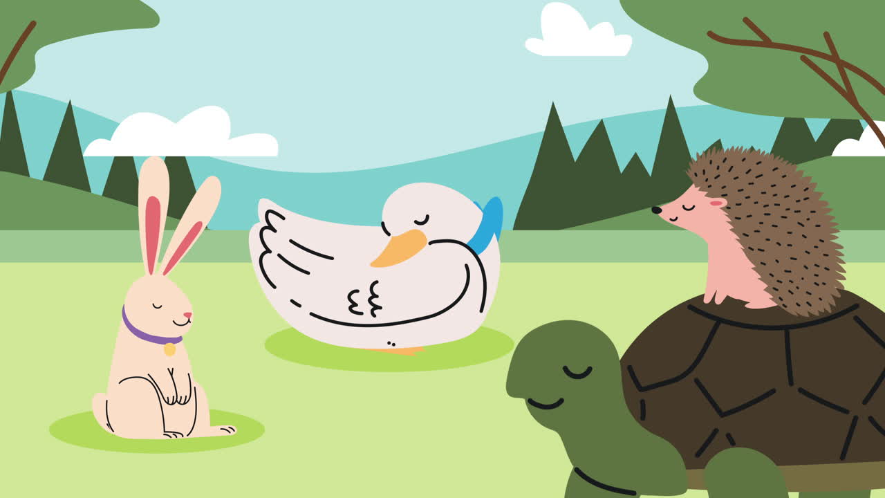 캠프에서 귀여운 동물 애니메이션