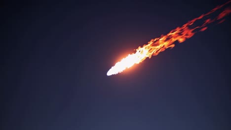 Blazing comet trailing fiery flames while descending through the vast darkness of space, creating a stunning and dramatic celestial spectacle in the night sky