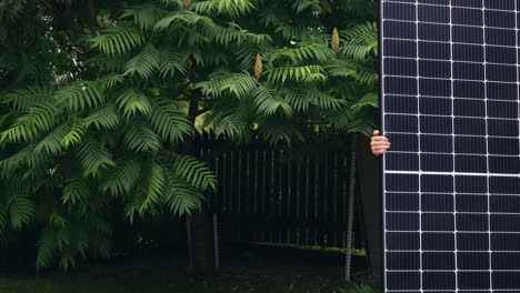 affordable solar panels for renewable energy at home, person bringing panel across frame