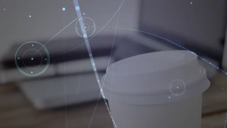 animación de la red de conexiones sobre una taza de café