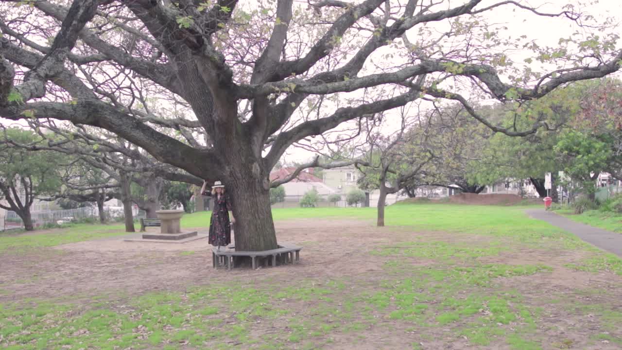 Walking around a tree in the park
