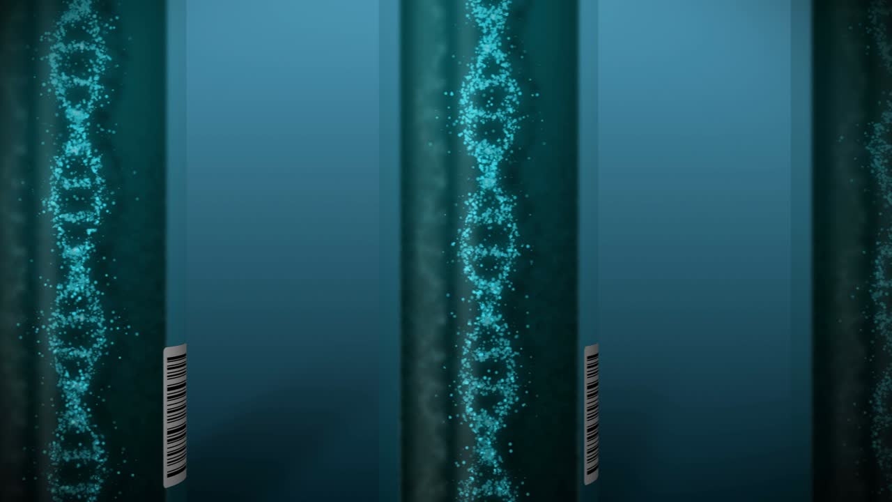 molécula de adn en tubo de ensayo. hélice de adn como símbolo para la genética. equipo de prueba. concepto de medicina y tecnología. animación de bucle.