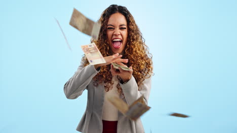 woman, money and finance, happy with winning