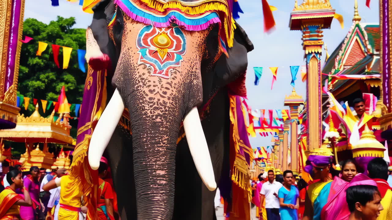 Decorated Elephant in a Traditional Parade or Festival