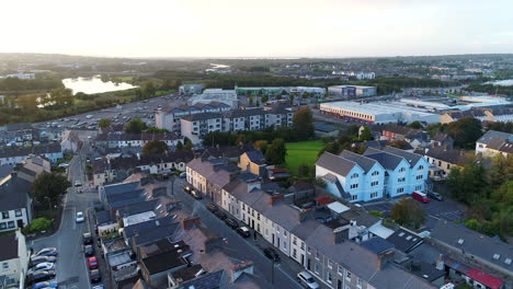 slow moving drone shot during sunset over galway, ireland