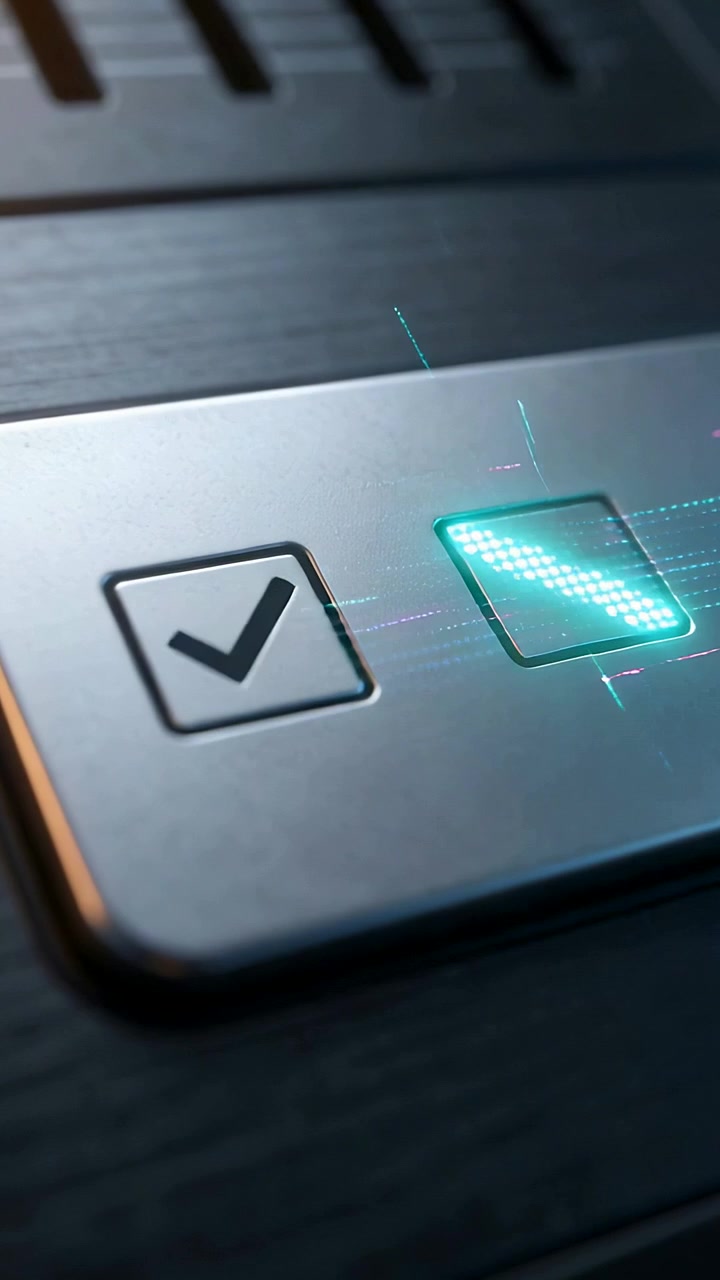 Vertical video: Receiving signal metal buttons showing right LED X and outlining left tick on plate